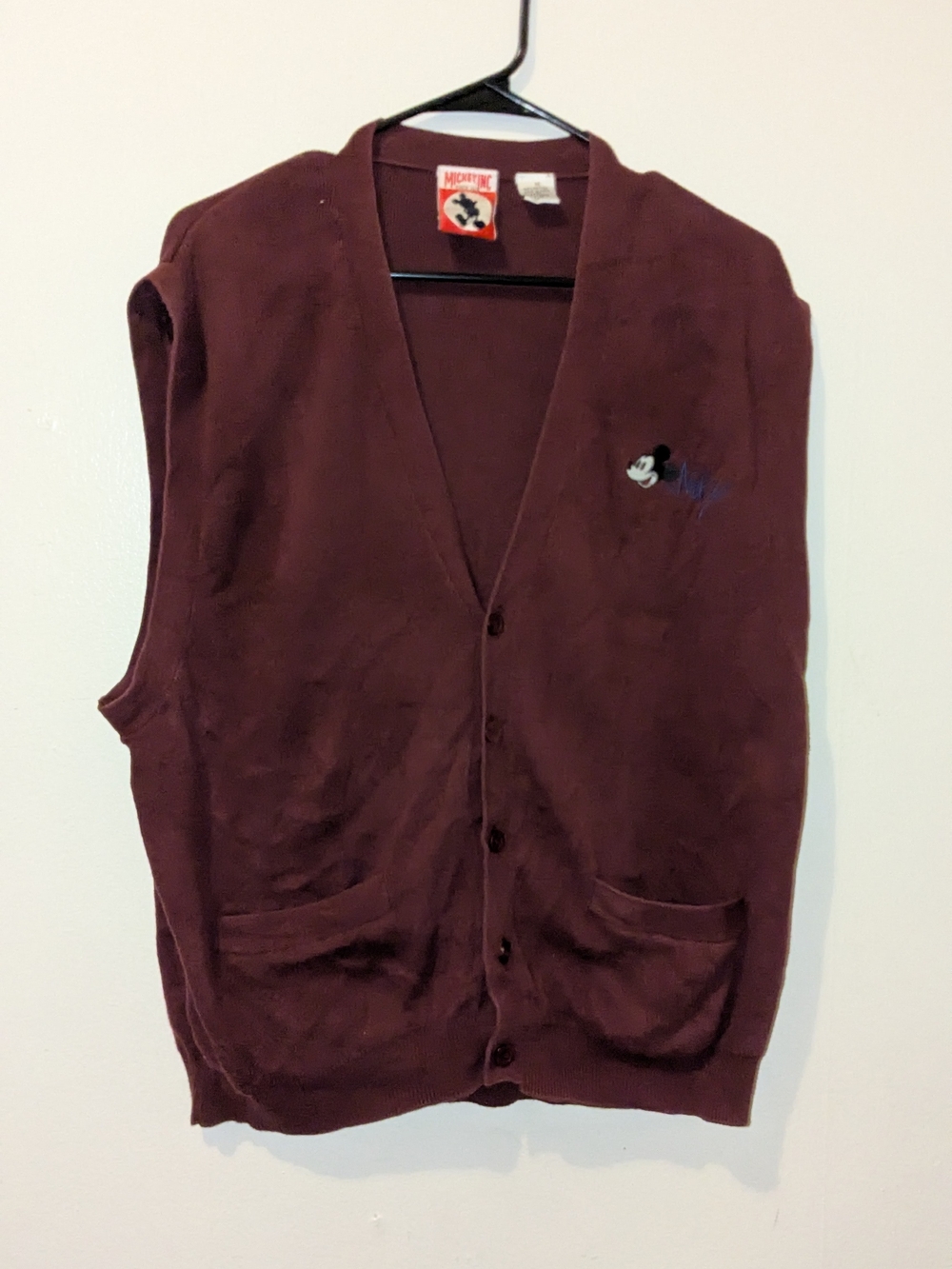 Disney Maroon Button-Up Mickey Embroidered Vest